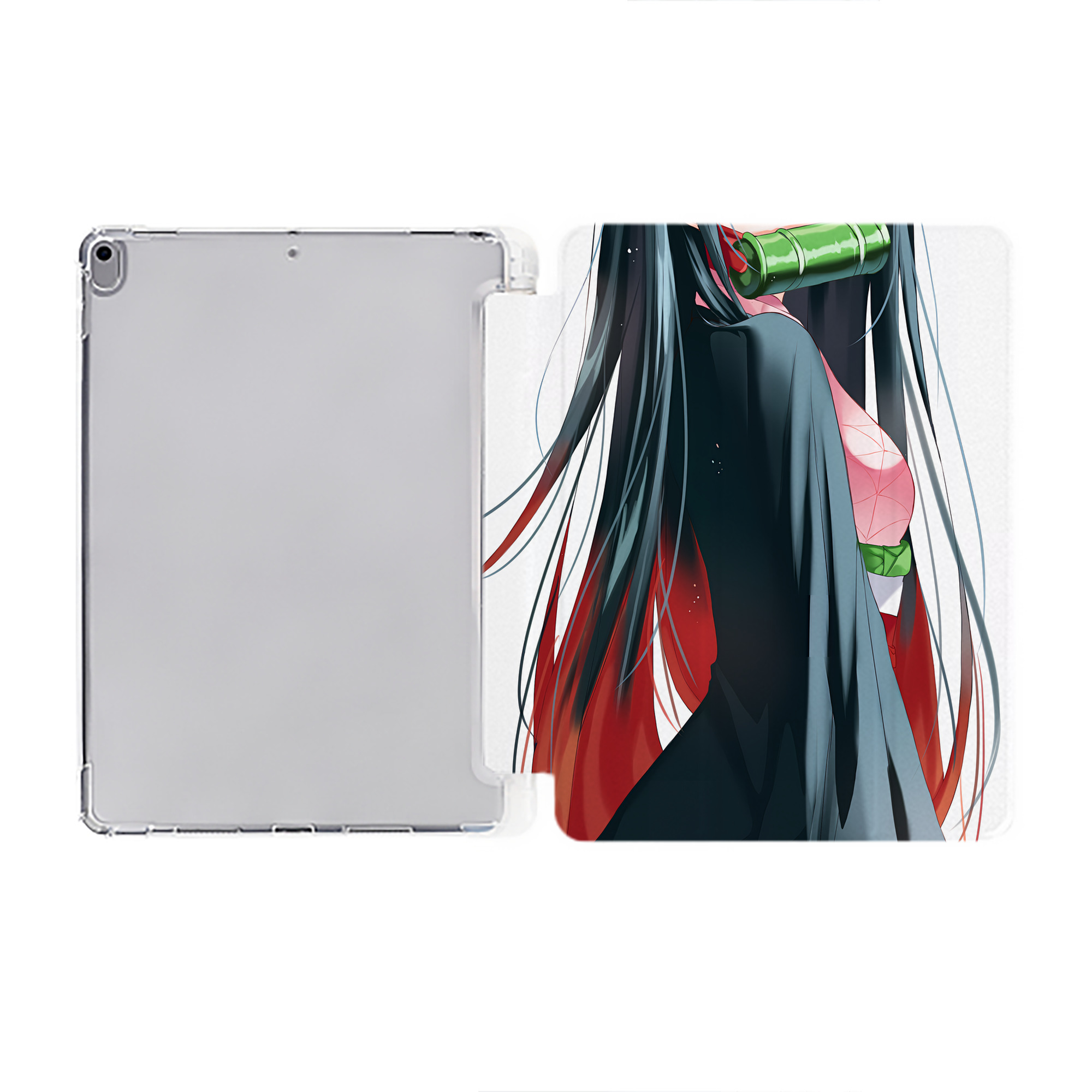 （画像用） 鬼滅の刃（きめつのやいば）竈門 禰󠄀豆子／かまど ねずこ Kamado Nezuko IPad ケース ペン収納付き 三つ折りスタンド PUレザー×シリコン 対応機種9.5/10.5/10.9インチ